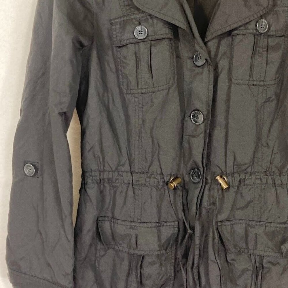Chico's Lightweight Rain Utility Jacket Roll Tab Sleeves Black Small - Picture 2 of 6